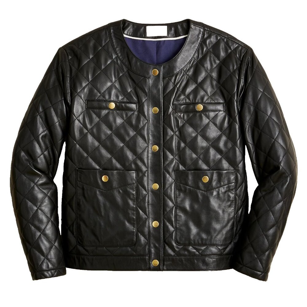 NWT J.Crew Collection Quilted Leather Lady Jacket in Black 10 $598